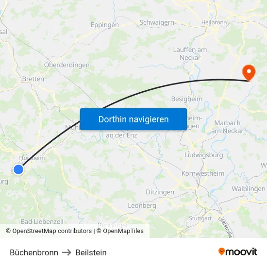 Büchenbronn to Beilstein map
