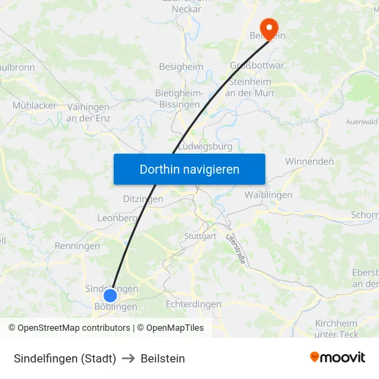Sindelfingen (Stadt) to Beilstein map