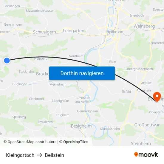 Kleingartach to Beilstein map