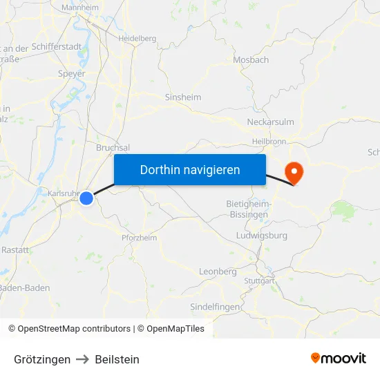 Grötzingen to Beilstein map