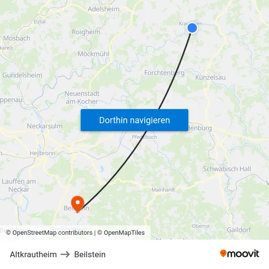 Altkrautheim to Beilstein map
