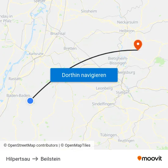 Hilpertsau to Beilstein map