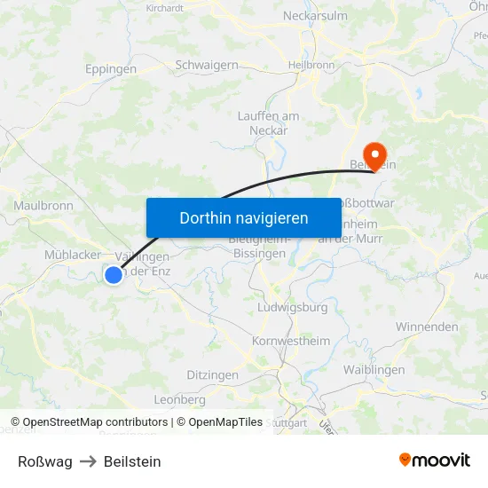 Roßwag to Beilstein map