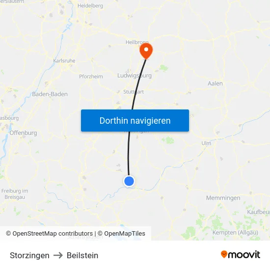 Storzingen to Beilstein map