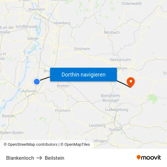 Blankenloch to Beilstein map