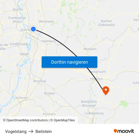 Vogelstang to Beilstein map