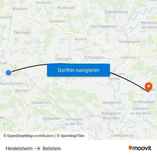 Heidelsheim to Beilstein map