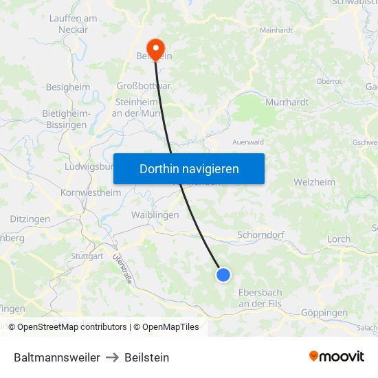 Baltmannsweiler to Beilstein map