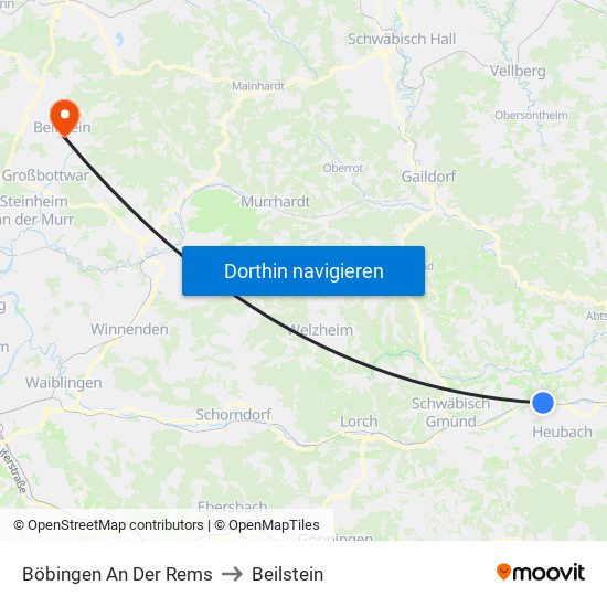 Böbingen An Der Rems to Beilstein map