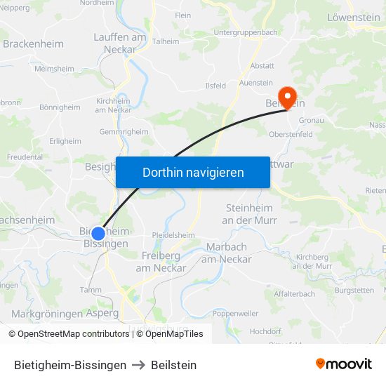 Bietigheim-Bissingen to Beilstein map