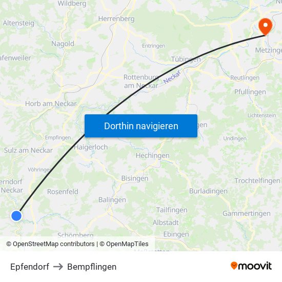 Epfendorf to Bempflingen map