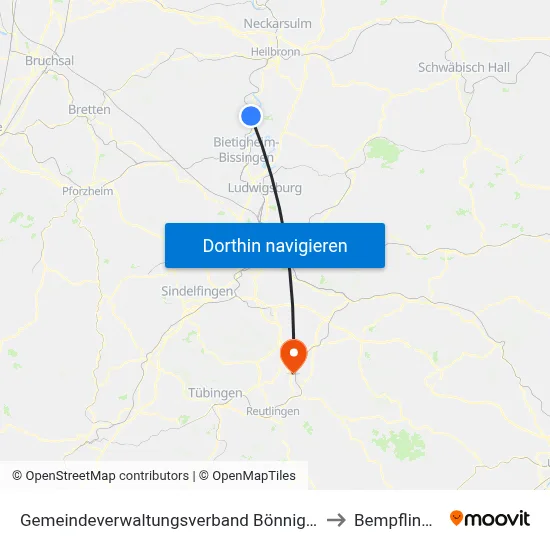 Gemeindeverwaltungsverband Bönnigheim to Bempflingen map