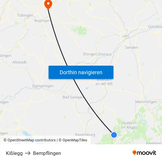 Kißlegg to Bempflingen map