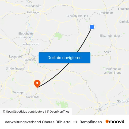 Verwaltungsverband Oberes Bühlertal to Bempflingen map