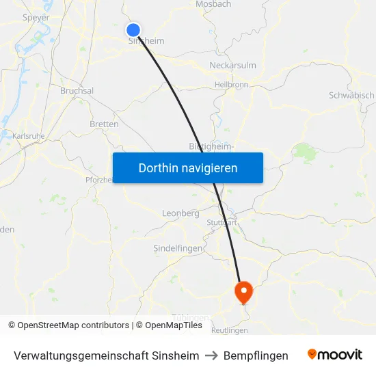 Verwaltungsgemeinschaft Sinsheim to Bempflingen map