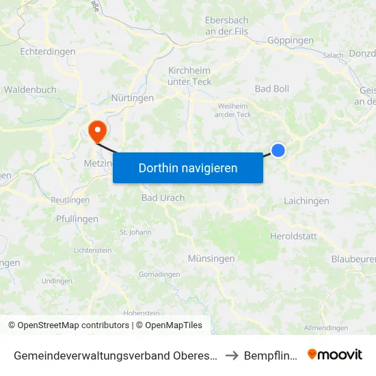 Gemeindeverwaltungsverband Oberes Filstal to Bempflingen map