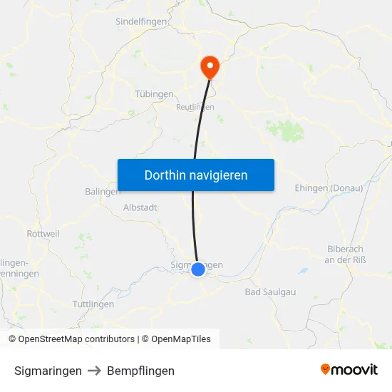 Sigmaringen to Bempflingen map