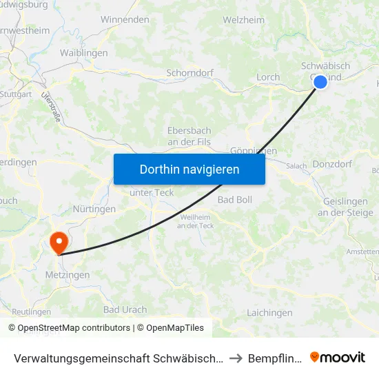 Verwaltungsgemeinschaft Schwäbisch Gmünd to Bempflingen map