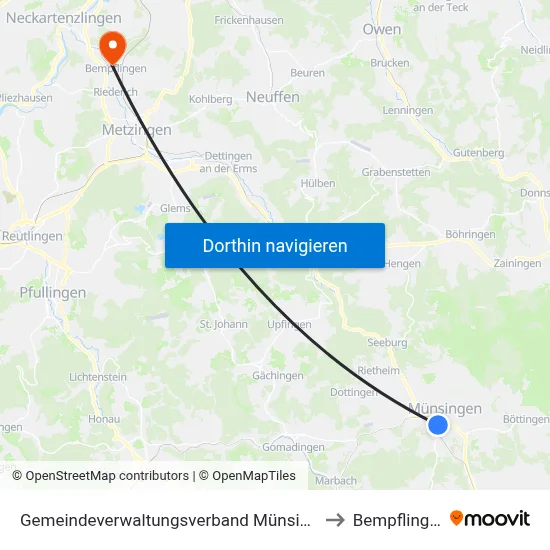 Gemeindeverwaltungsverband Münsingen to Bempflingen map