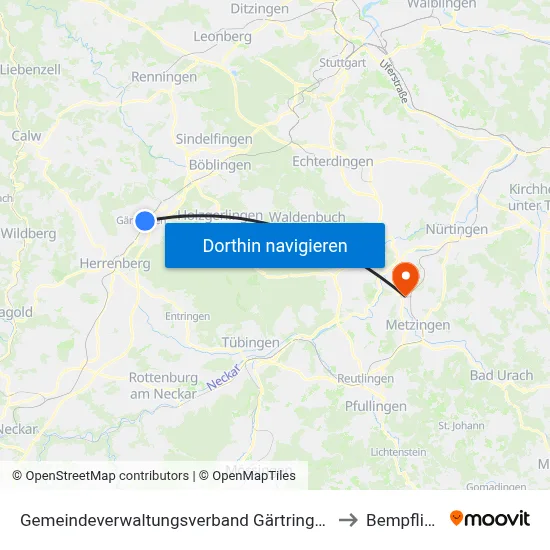 Gemeindeverwaltungsverband Gärtringen/Ehningen to Bempflingen map