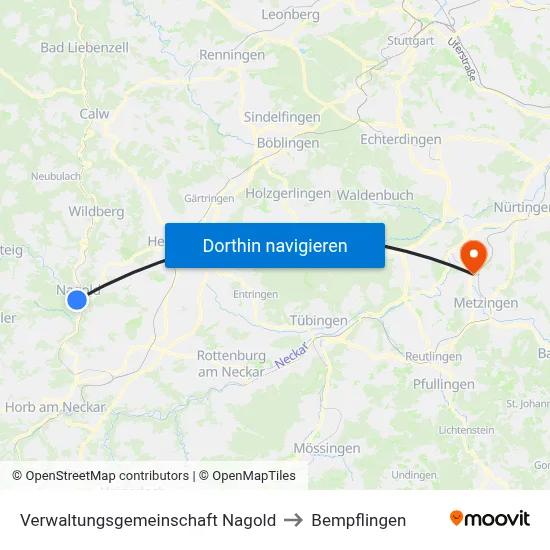 Verwaltungsgemeinschaft Nagold to Bempflingen map