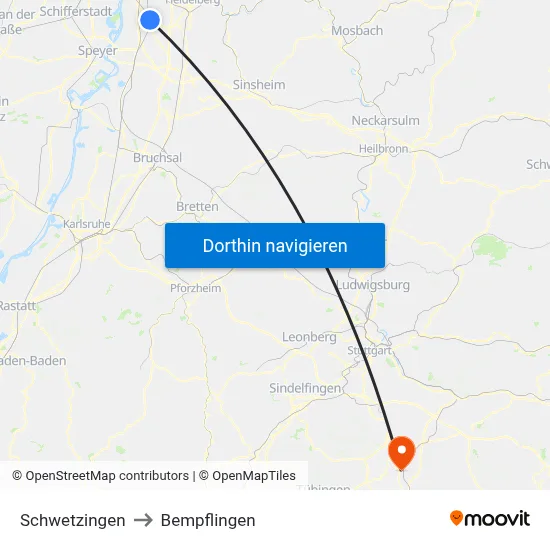 Schwetzingen to Bempflingen map