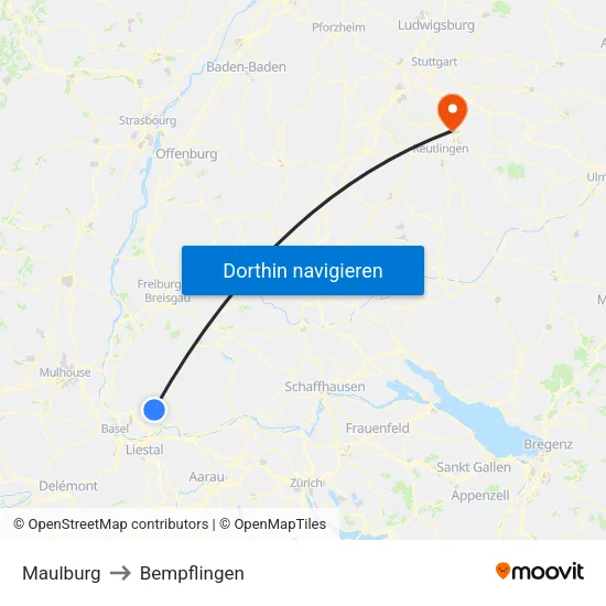 Maulburg to Bempflingen map