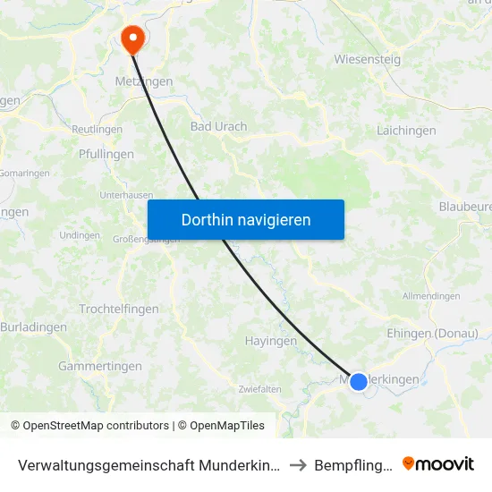 Verwaltungsgemeinschaft Munderkingen to Bempflingen map