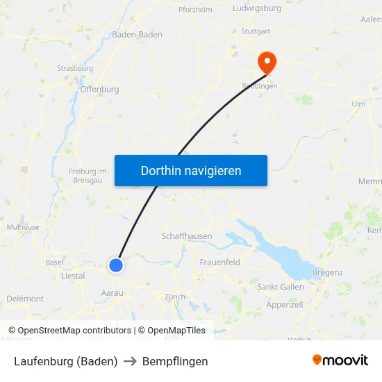 Laufenburg (Baden) to Bempflingen map