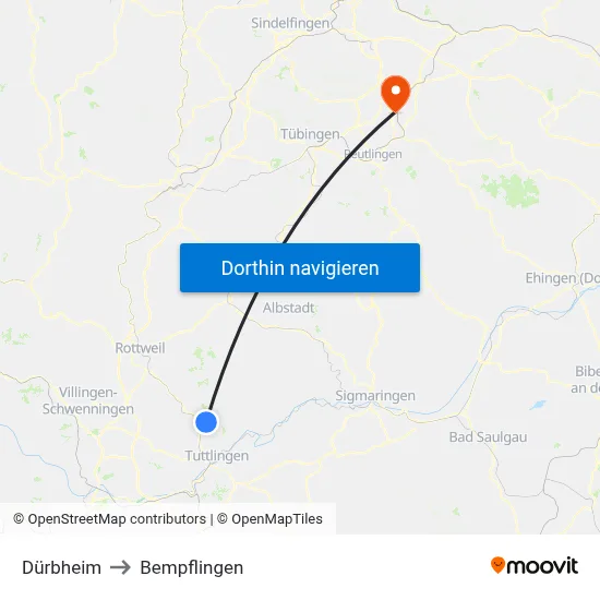 Dürbheim to Bempflingen map