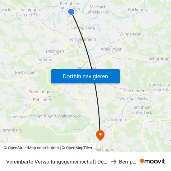 Vereinbarte Verwaltungsgemeinschaft Der Stadt Bietigheim-Bissingen to Bempflingen map