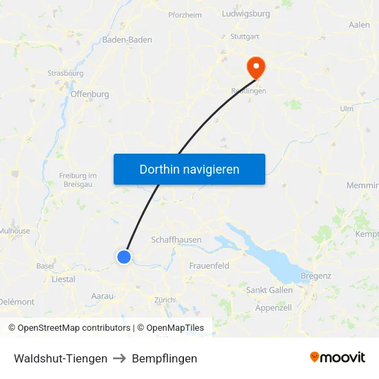 Waldshut-Tiengen to Bempflingen map