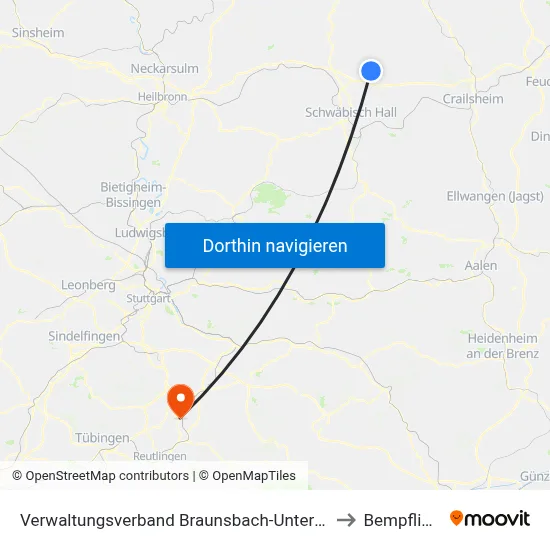Verwaltungsverband Braunsbach-Untermünkheim to Bempflingen map