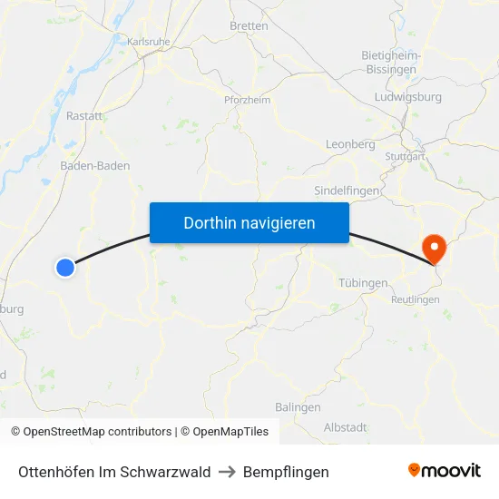 Ottenhöfen Im Schwarzwald to Bempflingen map
