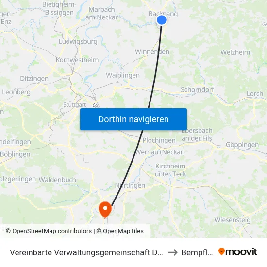 Vereinbarte Verwaltungsgemeinschaft Der Stadt Backnang to Bempflingen map