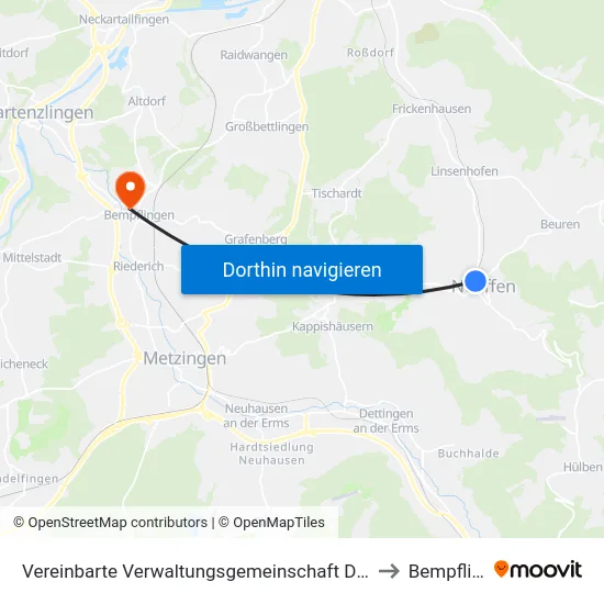 Vereinbarte Verwaltungsgemeinschaft Der Stadt Neuffen to Bempflingen map