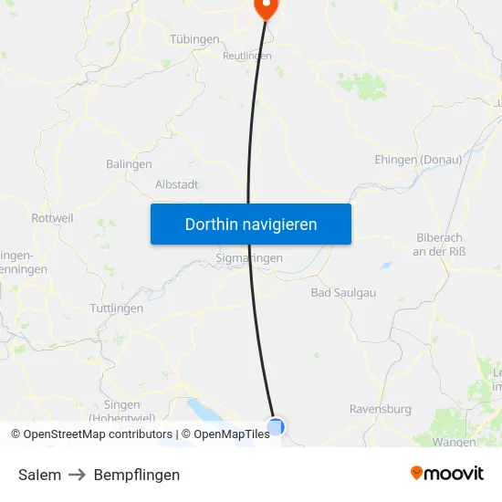 Salem to Bempflingen map