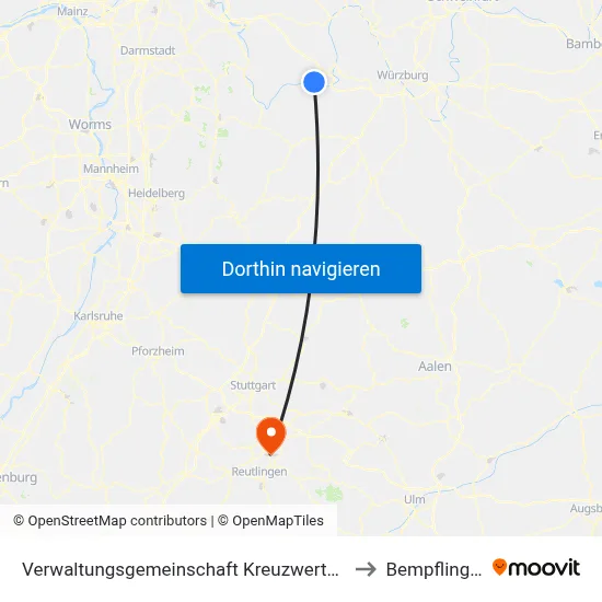 Verwaltungsgemeinschaft Kreuzwertheim to Bempflingen map