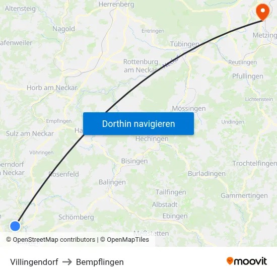 Villingendorf to Bempflingen map