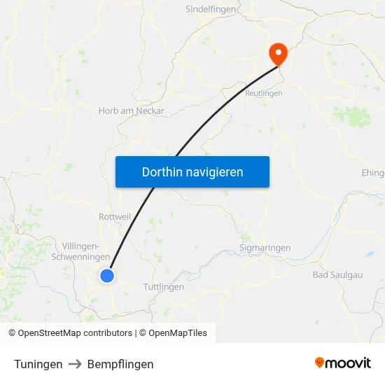 Tuningen to Bempflingen map