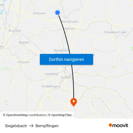 Siegelsbach to Bempflingen map
