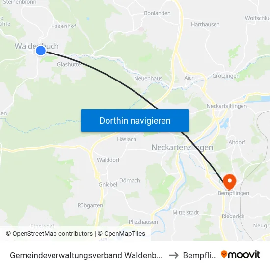 Gemeindeverwaltungsverband Waldenbuch/Steinenbronn to Bempflingen map