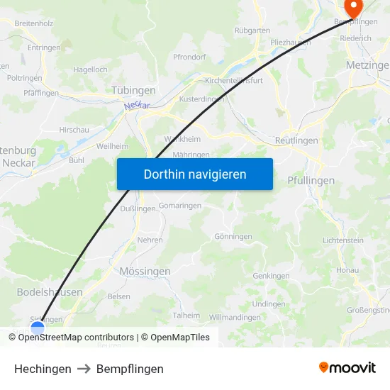 Hechingen to Bempflingen map
