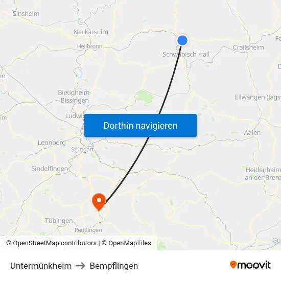Untermünkheim to Bempflingen map