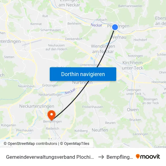Gemeindeverwaltungsverband Plochingen to Bempflingen map