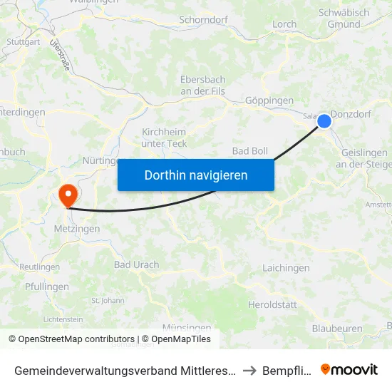 Gemeindeverwaltungsverband Mittleres Fils-Lautertal to Bempflingen map