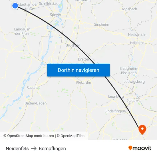 Neidenfels to Bempflingen map