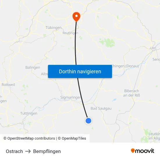 Ostrach to Bempflingen map