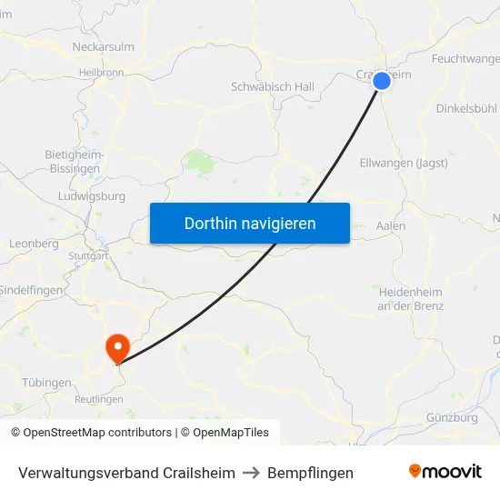 Verwaltungsverband Crailsheim to Bempflingen map