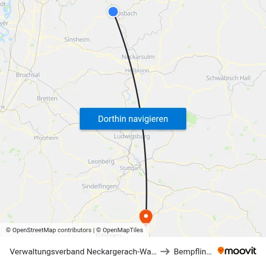 Verwaltungsverband Neckargerach-Waldbrunn to Bempflingen map